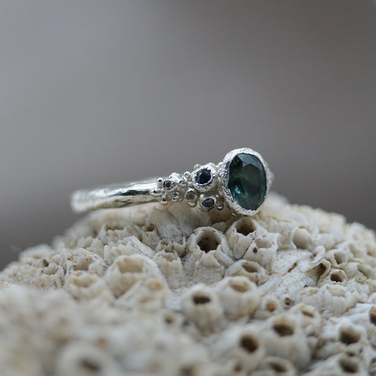 Oceana ~ Teal Blue sapphire Ring ~