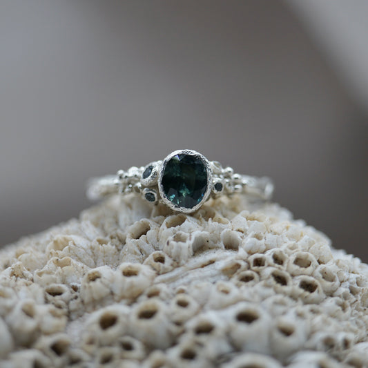 Oceana ~ Teal Blue sapphire Ring ~